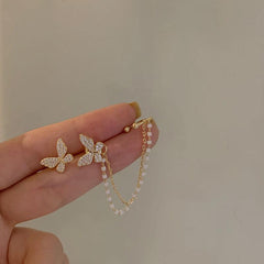 Vintage Butterfly Stud Earrings Fairy Tassel Wedding Earrings