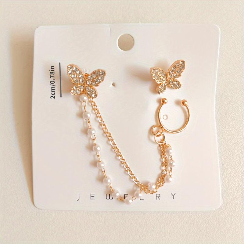 Vintage Butterfly Stud Earrings Fairy Tassel Wedding Earrings