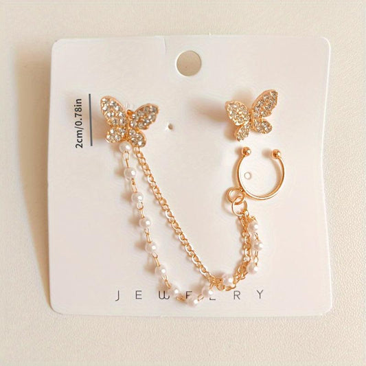 Vintage Butterfly Stud Earrings Fairy Tassel Wedding Earrings