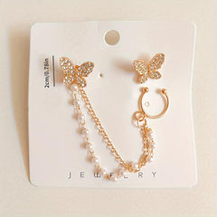 Vintage Butterfly Stud Earrings Fairy Tassel Wedding Earrings