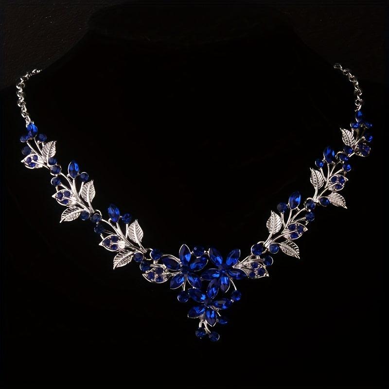 Royal Flower Rhinestone Necklace Earring Set