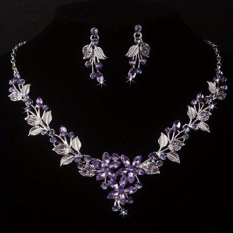 Royal Flower Rhinestone Necklace Earring Set