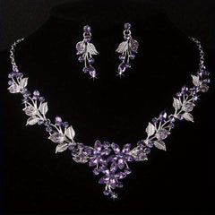 Royal Flower Rhinestone Necklace Earring Set