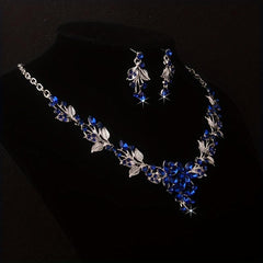 Royal Flower Rhinestone Necklace Earring Set