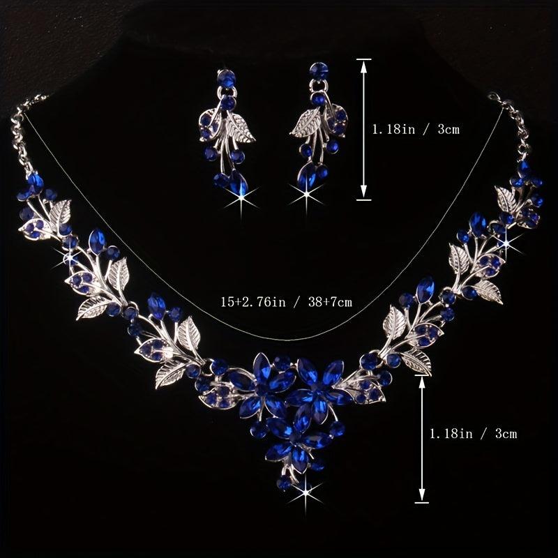 Royal Flower Rhinestone Necklace Earring Set