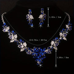 Royal Flower Rhinestone Necklace Earring Set