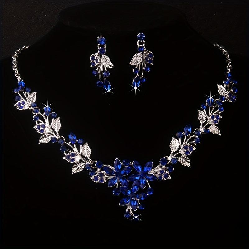Royal Flower Rhinestone Necklace Earring Set