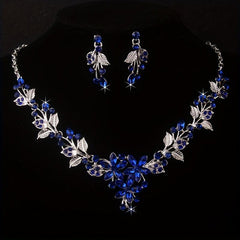 Royal Flower Rhinestone Necklace Earring Set
