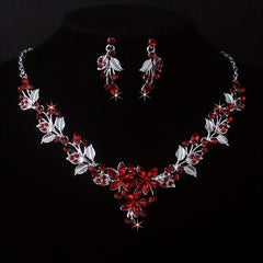 Royal Flower Rhinestone Necklace Earring Set