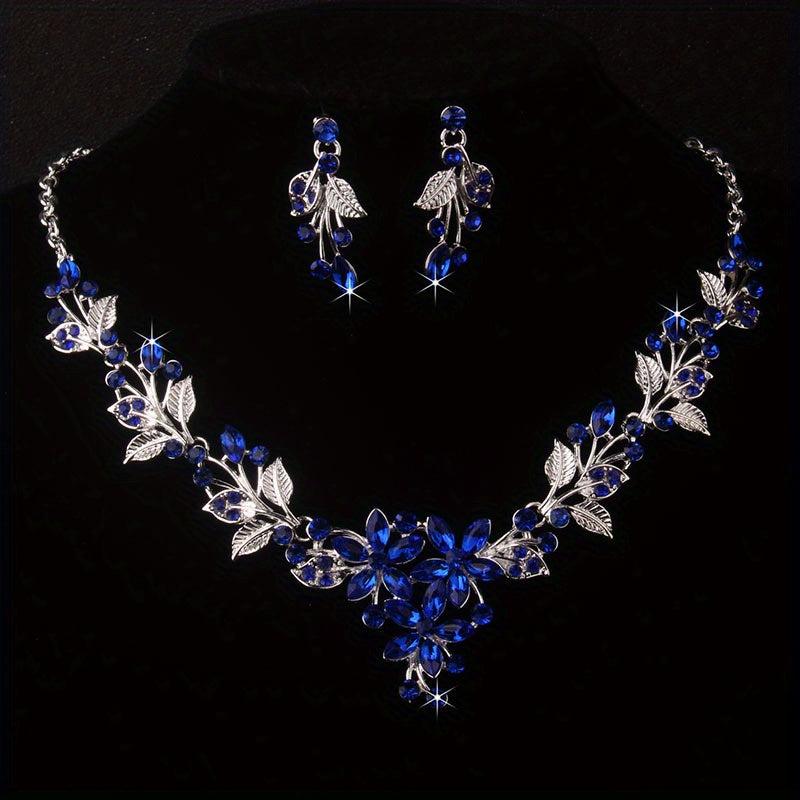 Royal Flower Rhinestone Necklace Earring Set