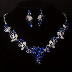 Royal Flower Rhinestone Necklace Earring Set