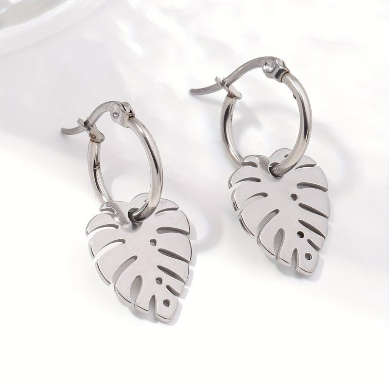 Stainless Steel Leaf Hoop Earrings for Biker Girls