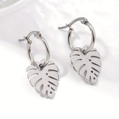Stainless Steel Leaf Hoop Earrings for Biker Girls