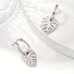 Stainless Steel Leaf Hoop Earrings for Biker Girls