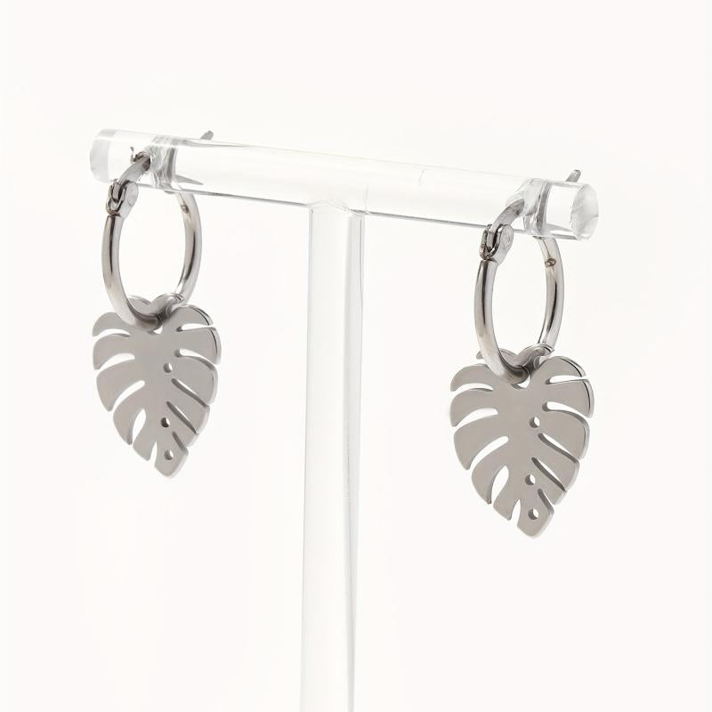 Stainless Steel Leaf Hoop Earrings for Biker Girls