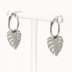 Stainless Steel Leaf Hoop Earrings for Biker Girls
