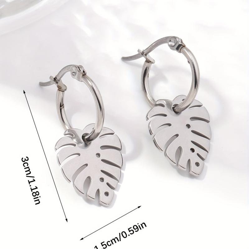 Stainless Steel Leaf Hoop Earrings for Biker Girls