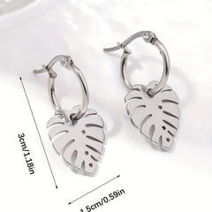 Stainless Steel Leaf Hoop Earrings for Biker Girls
