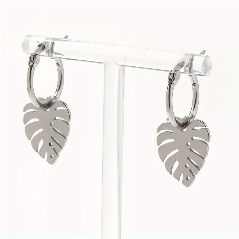 Stainless Steel Leaf Hoop Earrings for Biker Girls