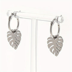 Stainless Steel Leaf Hoop Earrings for Biker Girls