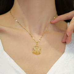 Stainless Steel Butterfly Love Letter Pendant Necklace For Women