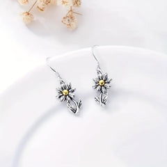 925 Silver Plated Daisy Drop Earrings for Special Occasions