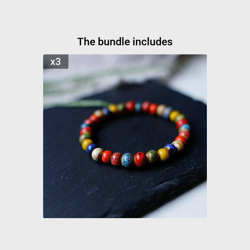 Chinese Artistic Ceramic Flower Glaze Gradient Bead Bracelet