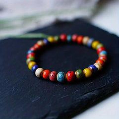 Chinese Artistic Ceramic Flower Glaze Gradient Bead Bracelet
