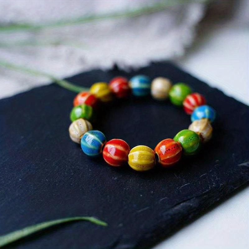Chinese Artistic Ceramic Flower Glaze Gradient Bead Bracelet