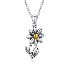Vintage Silver Sunflower Daisy Pendant Necklace for Women