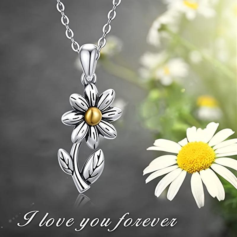 Vintage Silver Sunflower Daisy Pendant Necklace for Women