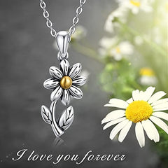 Vintage Silver Sunflower Daisy Pendant Necklace for Women
