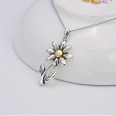 Vintage Silver Sunflower Daisy Pendant Necklace for Women