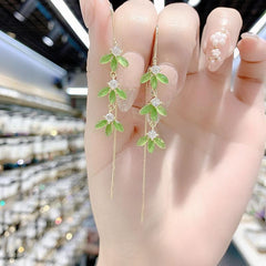Green Maple Leaf Tassel Earrings for Any Woman