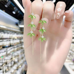 Green Maple Leaf Tassel Earrings for Any Woman