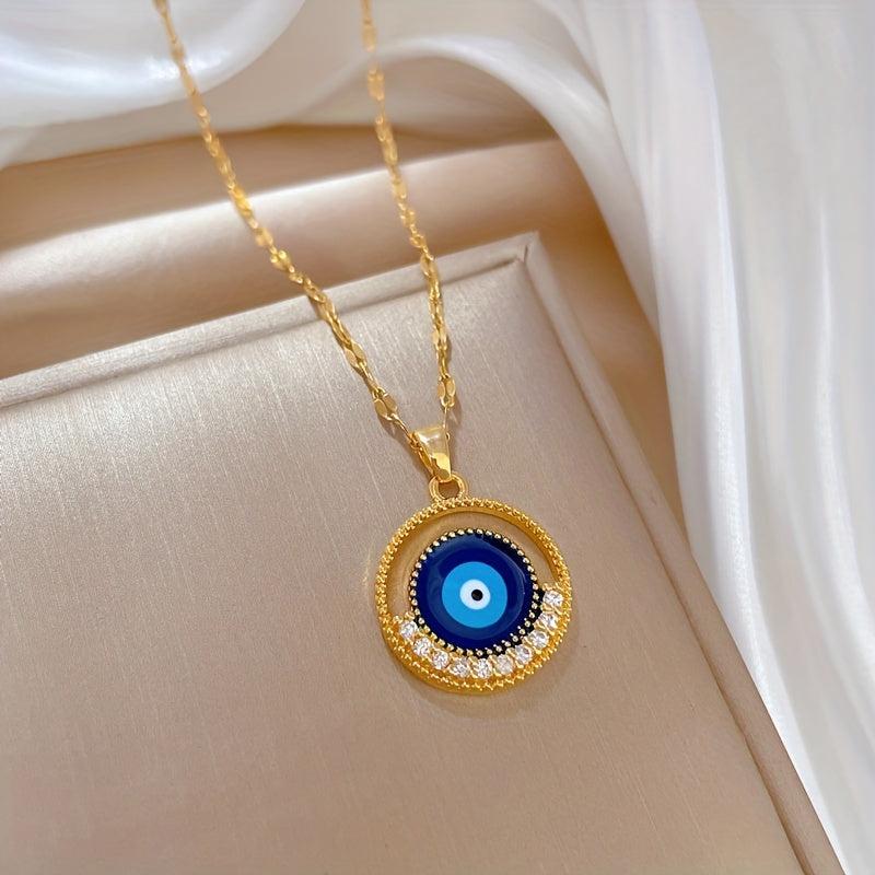 Stainless Steel Round Eyes Pendant Necklace For Women Girl