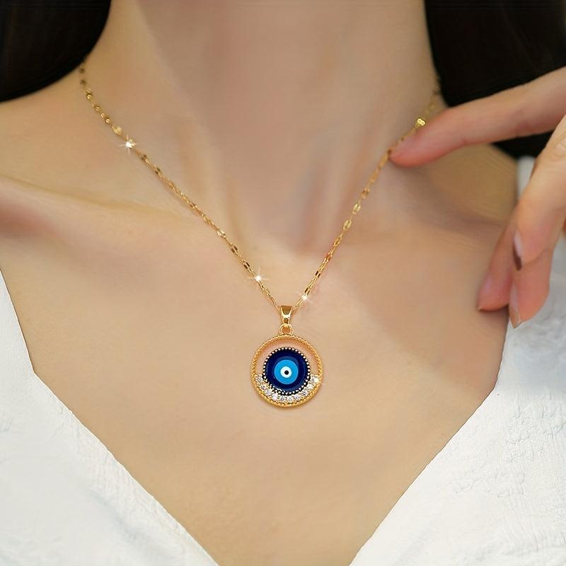 Stainless Steel Round Eyes Pendant Necklace For Women Girl