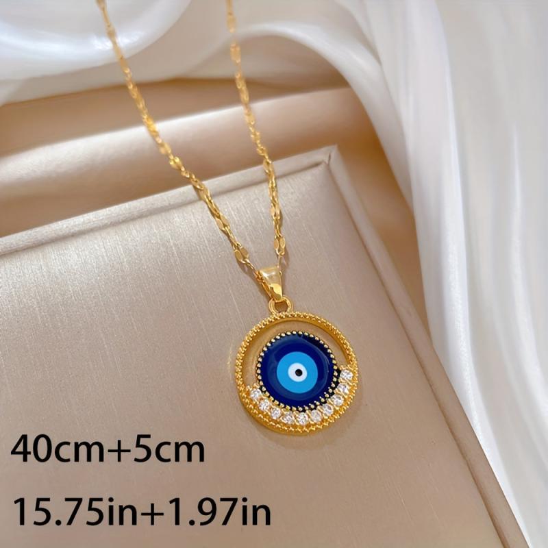 Stainless Steel Round Eyes Pendant Necklace For Women Girl