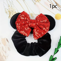 Velvet Mouse Ear Hair Bow Scrunchies Red