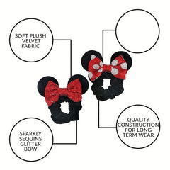 Velvet Mouse Ear Hair Bow Scrunchies Red