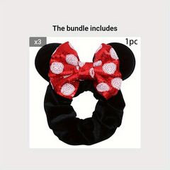 Velvet Mouse Ear Hair Bow Scrunchies Red