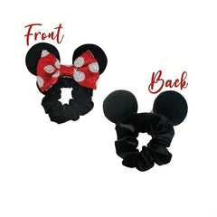 Velvet Mouse Ear Hair Bow Scrunchies Red