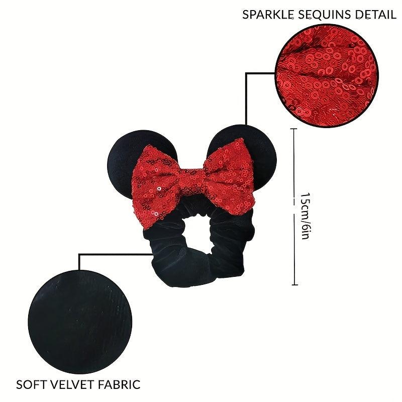 Velvet Mouse Ear Hair Bow Scrunchies Red