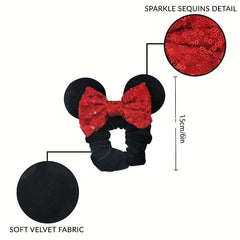 Velvet Mouse Ear Hair Bow Scrunchies Red
