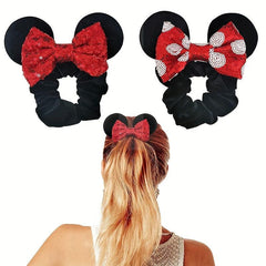 Velvet Mouse Ear Hair Bow Scrunchies Red