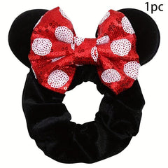 Velvet Mouse Ear Hair Bow Scrunchies Red