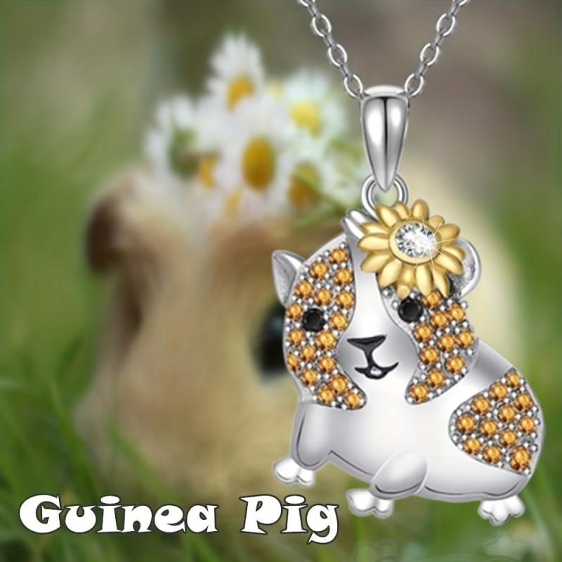 Sun Flower Guinea Pig Pendant Necklace Animal Jewelry For Women Girls
