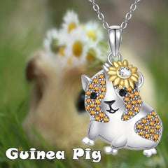 Sun Flower Guinea Pig Pendant Necklace Animal Jewelry For Women Girls