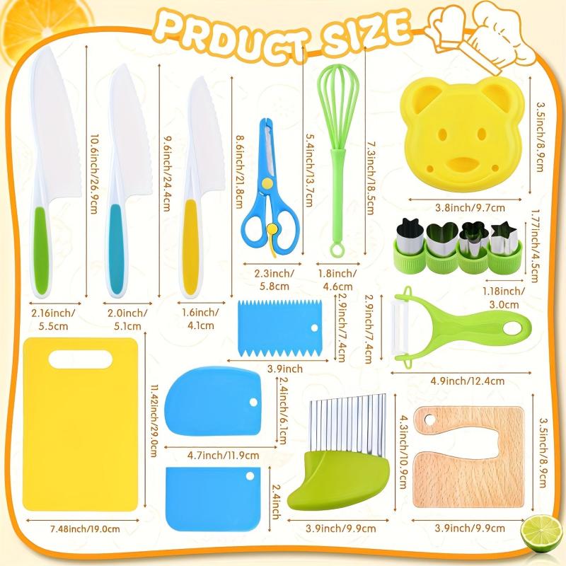 17PCS Kids Cooking Sets Real Cooking Montessori Kitchen Tools Safe Knives