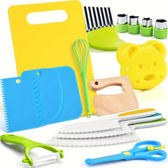 17PCS Kids Cooking Sets Real Cooking Montessori Kitchen Tools Safe Knives